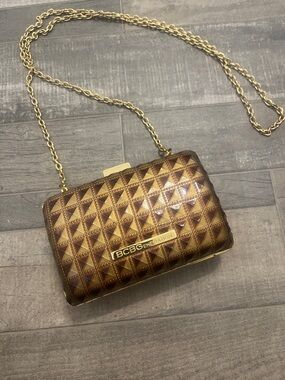 BCBGeneration Brown and Gold Quilted Geometric Chain Clutch